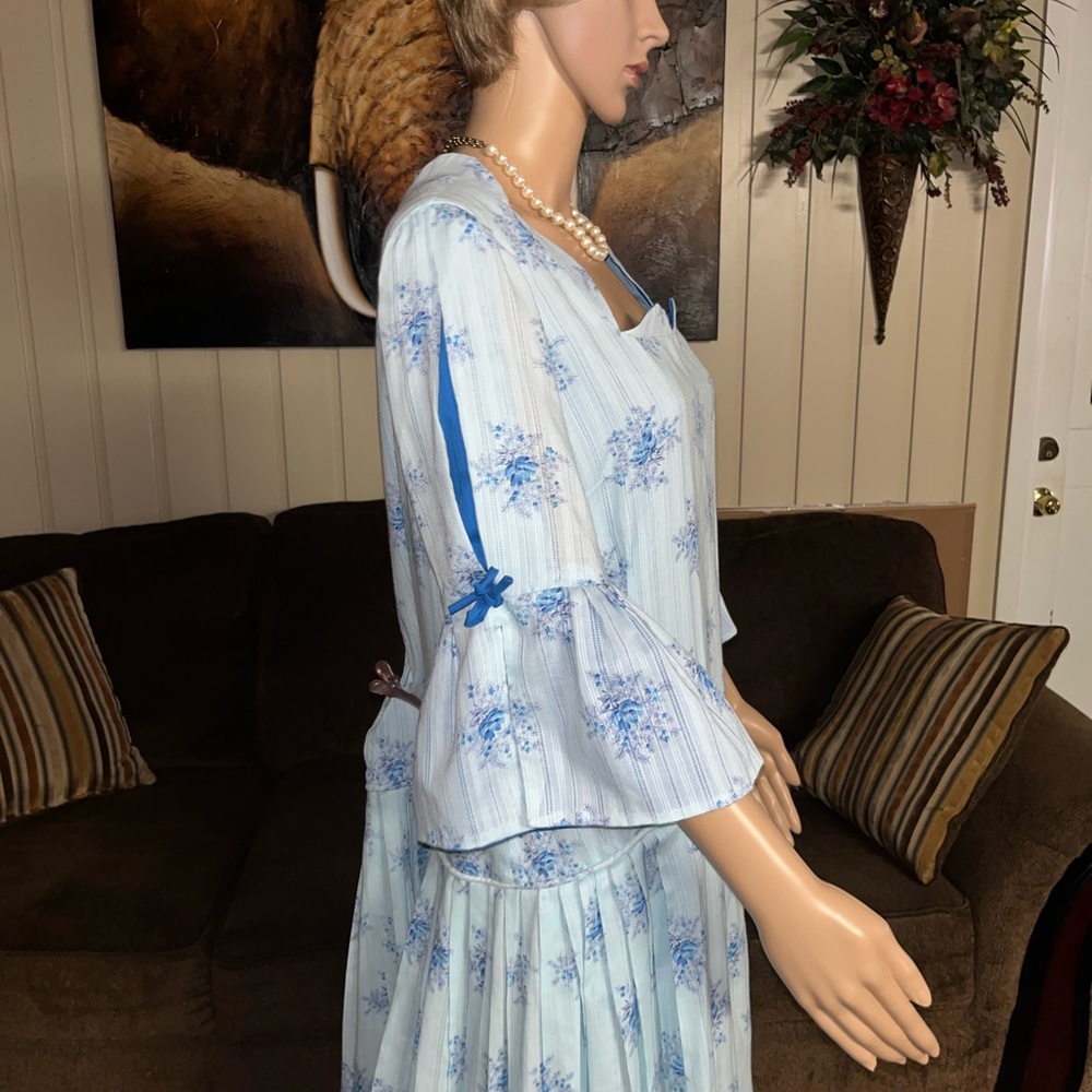 Katerina Originals ~ 2 X-Large ~ Vintage (70’s) ~ Blue Floral ~ Boho Maxi Dress - Picture 13 of 16